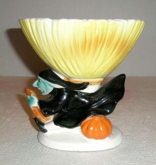 Vintage Brody Halloween Candle Holder Witch Rides Broom Japan