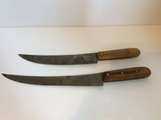 2 Vintage Dexter Carving Knife 32710 32712 Wood Handle 12” And 10” Blades