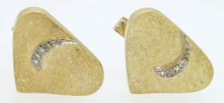 Vintage 14k Yellow Gold 0.  16ct Diamond Abstract Florentine Finished Cufflinks