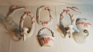10 Pc Set Vintage Home Interiors Homco White Wicker Look W Pink Bows,  Wall Decor