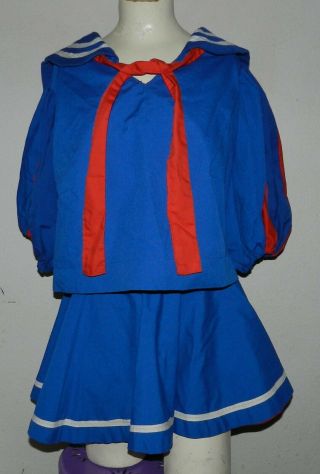 Vintage Cheerleader Uniform Top Reversible Skirt Blue Red 40 " Bust 28 " Waist