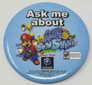 Mario Sunshine Promo Pin Button 3 " 2002 Nintendo Gamecube Badge Vintage