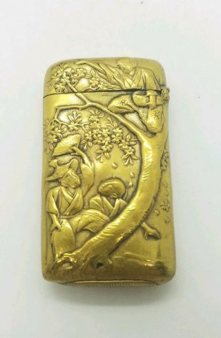 Antique Brass Match Safe Vesta Case Box Japanese