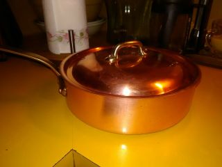 Vintage Mauviel By Williams Sonoma Copper 9.  5 " Saute Pan W/lid Bronze Handle