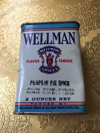 Wellman Pumpkin Pie Vintage Spice Tin,  Wellman Peck,  San Francisco,  Ca.