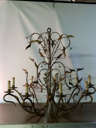 Vtg Antique Chandelier Heavy Wrought Iron Metal Gothic Medieval Style 9 Lights