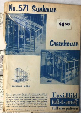 Vintage Easi Bild Sunhouse Greenhouse Full Size Pattern Plans Number Model 571