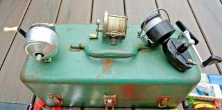 Vintage METAL Tackle Box Full Of Old Fishing Lures & Tackle & Reels 3