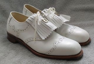 Vtg Footjoy Classics White Leather Wingtip Kiltie Golf Shoes Womens Sz 7 R Euc