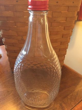 Vintage Log Cabin Syrup Glass Bottle With Metal Lid Embossed On Bottom 9.  75 "