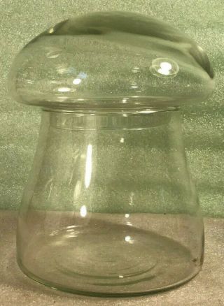 Vintage Clear Glass Mushroom Shaped Cookie Jar/container With Lid