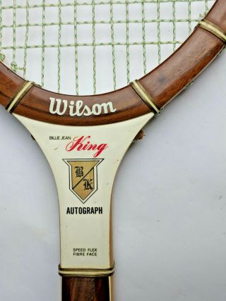 Vintage Collectible Billie Jean King Wilson Tennis Racquet 4.  5 " Grip Euc