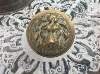 Antique Victorian Large Brass Lions Head Centre Door Pull With Back Plate,  Bolt