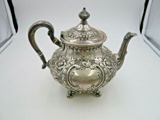 Fisher Sterling Silver Repousse Hand Chased Footed Teapot Signed/marked