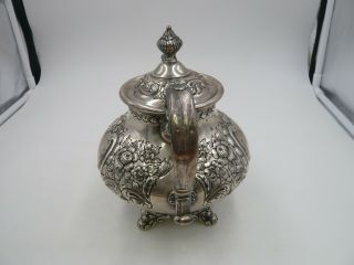 Fisher Sterling Silver Repousse Hand Chased Footed Teapot Signed/Marked 3