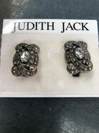 Vintage Judith Jack 925 Sterling Silver Clip Earrings Stone