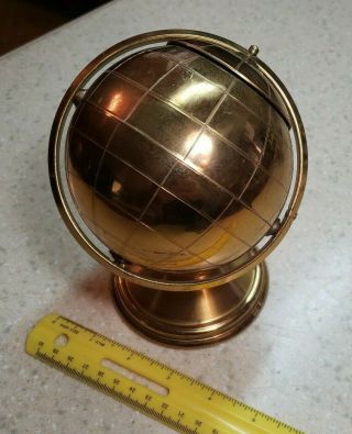 Vintage Brass Globe Cigarette Holder 6 - 1/2 " Tall Mid Century Modern