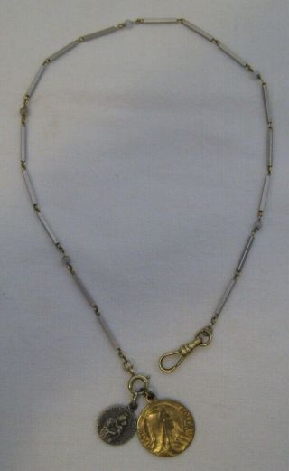 Uncommon Vintage C.  1900 - 25 Religious Medallions 14k Gold/silver/seed Pearl Chain
