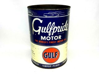 Vintage Gulf 5 Quart Motor Oil Can Metal Empty Gulfpride 1940s