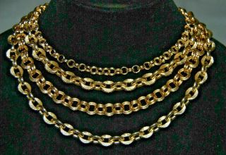 Vintage Coro Gold Tone Metal Multi 4 Strand Chain Link Necklace Choker 16 "