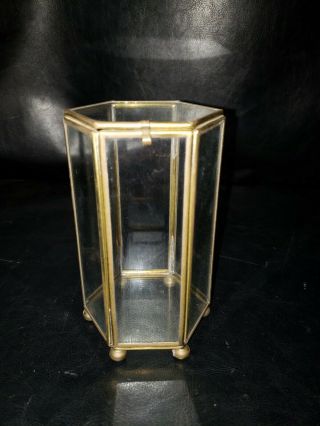 Display Case Vintage Brass & Glass Box Hexagon Footed Jewelry Object Trinket Old
