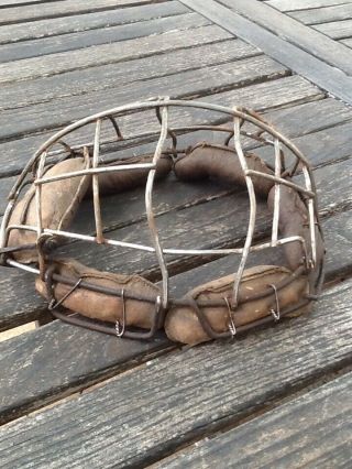 Old Vintage Early Spiderman 1920’s Leather Baseball Catcher’s Face Mask Antique