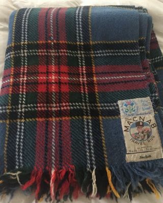 Vintage Cabin Macnab Plaid Tartan Blanket " Travel Rug " Pure Wool 70 " X 54 "