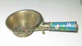 Vintage Hand Crafted Chinese Silk Iron Coal Pan W/enamel Flower Cloisonne Handle