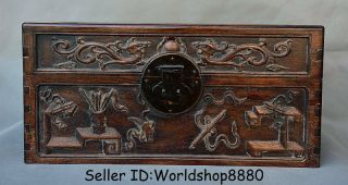 18.  4 " Antique China Huanghuali Wood Dynasty Palace Dragon Handle Chest Box Bin
