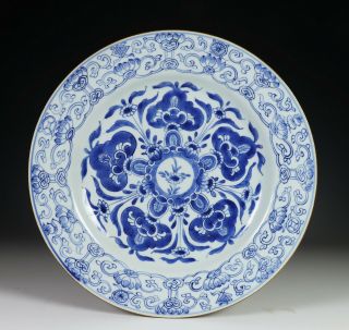 Large Antique Chinese Blue And White Porcelain Charger Plate - 1700 
