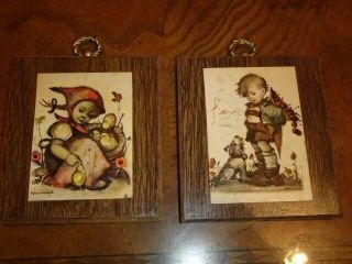 Set Of 2 Vintage Hummel Boys And Girls Rustic Cottage Farm Wall Plaques Picture