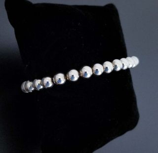 Vtg 925 Sterling Silver Mcm Elegant Classic Bead Ball Bracelet,  7 " 7.  4g