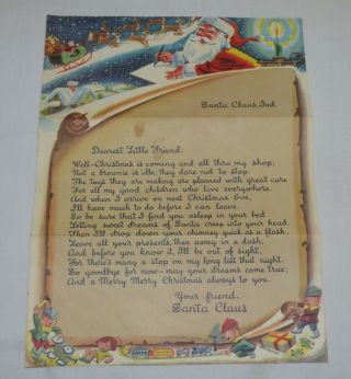 Vtg Old 1960s Xmas Letter From Santa Claus Indiana In Toys Elves Reindeer Sleigh