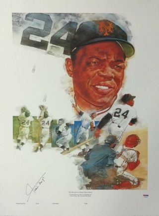 Willie Mays Authentic Autographed Signed 18x24 Lithograph Giants Psa/dna 83113