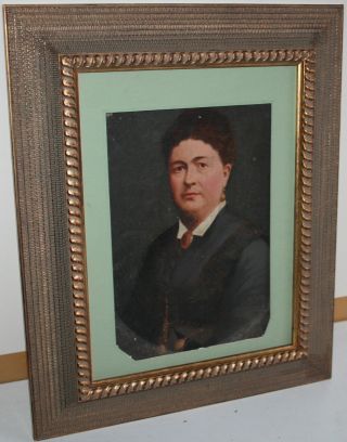 Antique 19th Century American School Oil Painting Portrait Of Lady