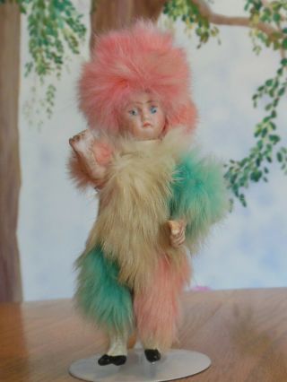 Antique Little Fur Bisque German Doll Early 1900 