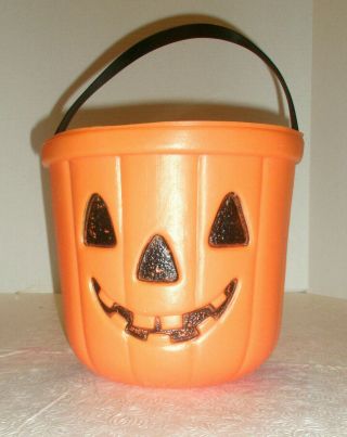 Vintage Renzi Halloween Blow Mold Pumpkin Witch Candy Pail Elongated