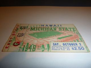 Vintage Michigan State Wolverines Hawaii 1948 Football Ticket Stub Signature
