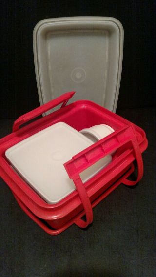 Tupperware Red Almond Pack N Carry Lunch Box 1254 Vintage 3