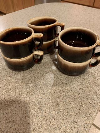 Vintage Pfaltzgraff Gourmet Brown Drip Coffee Mugs Set Of Six Made In Usa