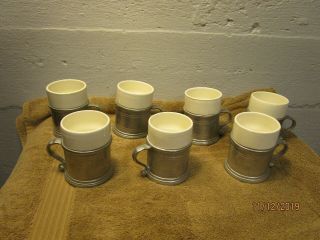 Set Of 7 Vintage Wilton Armetale " Pewter " Coffee Cups/mugs W/ceramic Inserts