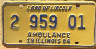 1984 Illinois Ambulance License Plate Number Tag - $2.  99 Start