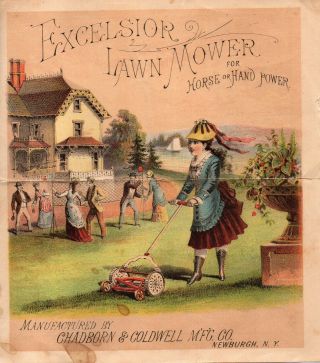 64123 Vintage Victorian Trade Card Excelsior Lawn Mower Newburgh Ny Circa 1880