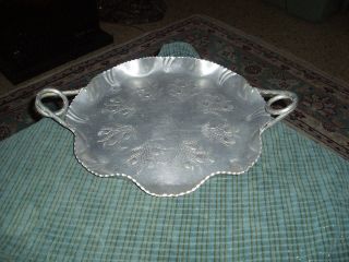 Vintage Farber & Shlevin Hand Wrought Aluminum Serving Tray 17 " W/ Twist Handles