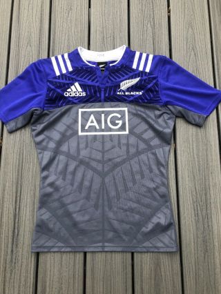 Adidas Men’s Sz S Climalite Zealand All Blacks Rugby Jersey Aig:blue/gray
