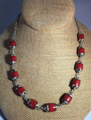 Antique Vintage Multi Piece Coral Necklace Nepal Tibet Turquoise Beads 17 3/4”l