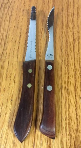 2 Vintage Ekco Flint Waverly Stainless Fruit And Grape Fruit Knives Curved Usa