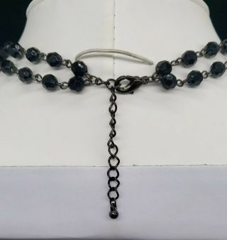 Vintage Victorian Black bead Double Layer Choker Gunmetal Chain Double Pendant 2