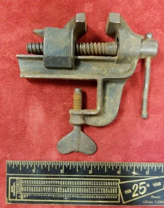 Small Vintage Steel Mini Bench Vise Table Clamp Tool Vice Hobby Machinist.