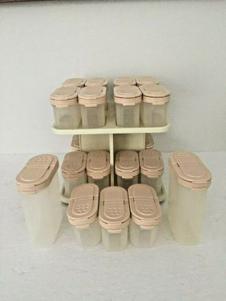 Vintage Tupperware Modular Mates Spice Rack Carousel Set W 21 Containers Vg